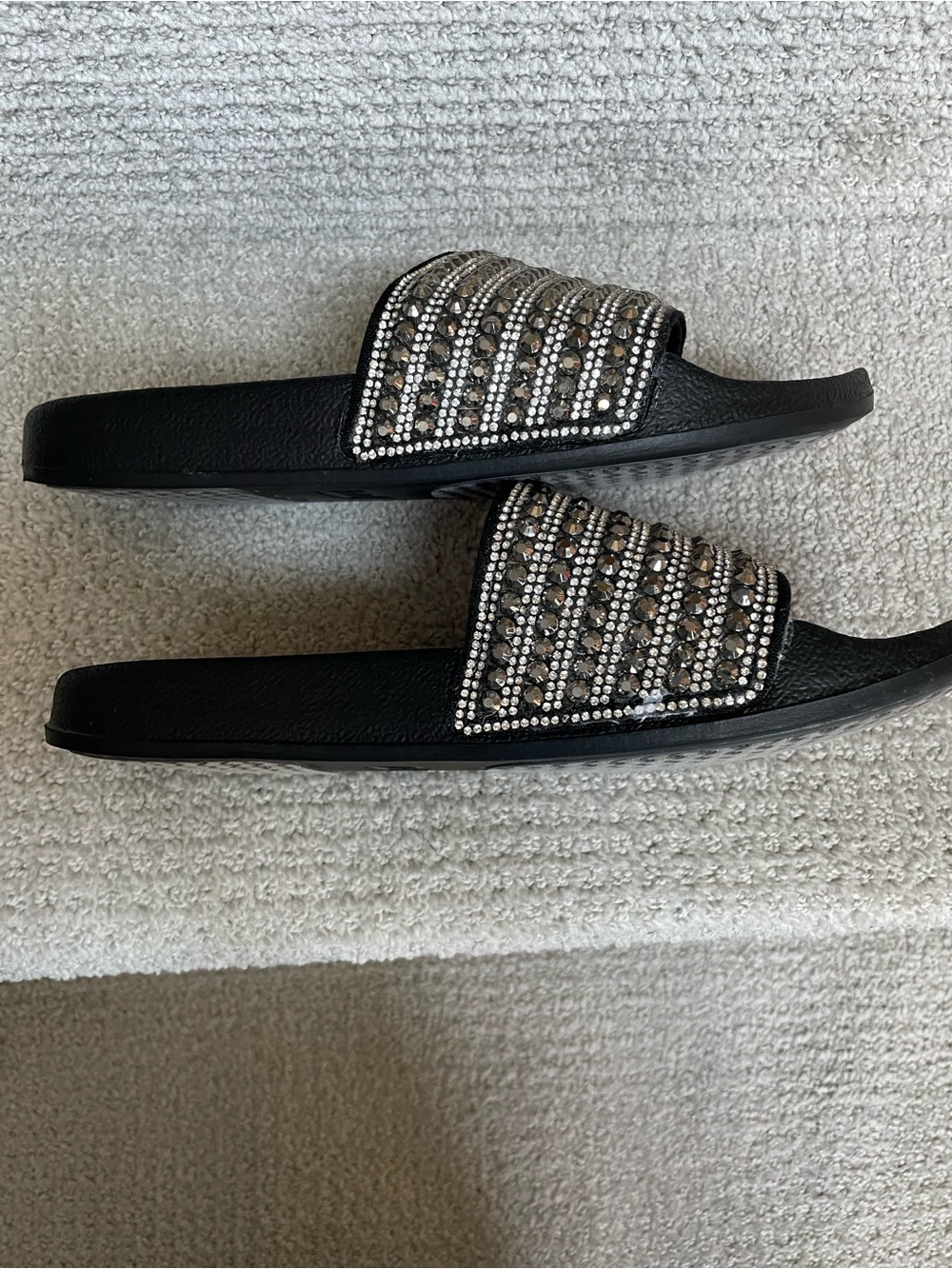 Skechers Black Cali Pop Ups Comfort Foot Bed Bling Sparkle Slides Sandals - Picture 9 of 10
